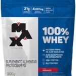 100% Whey - 900G Refil Morango - Max Titanium, Max Titanium