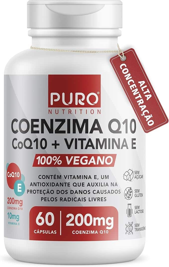 Coenzima Q10 200 mg Puro Nutrition + Vitamina E, CoQ10, 60 Cápsulas, Suplemento Vegano Coenzima Q10 200 mg Puro Nutrition + Vitamina E, CoQ10, 60 Cápsulas, Suplemento Vegano - Imagem 1