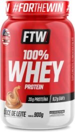 FTW 100% Whey Protein com Proteína Concentrada WPC, Suplemento Alimentar Pós-Treino em Pó com Fonte de Proteína do Soro do Leite, Alto Valor Biológico, Sem Glúten – Pote 900g (Sabor Doce de Leite)