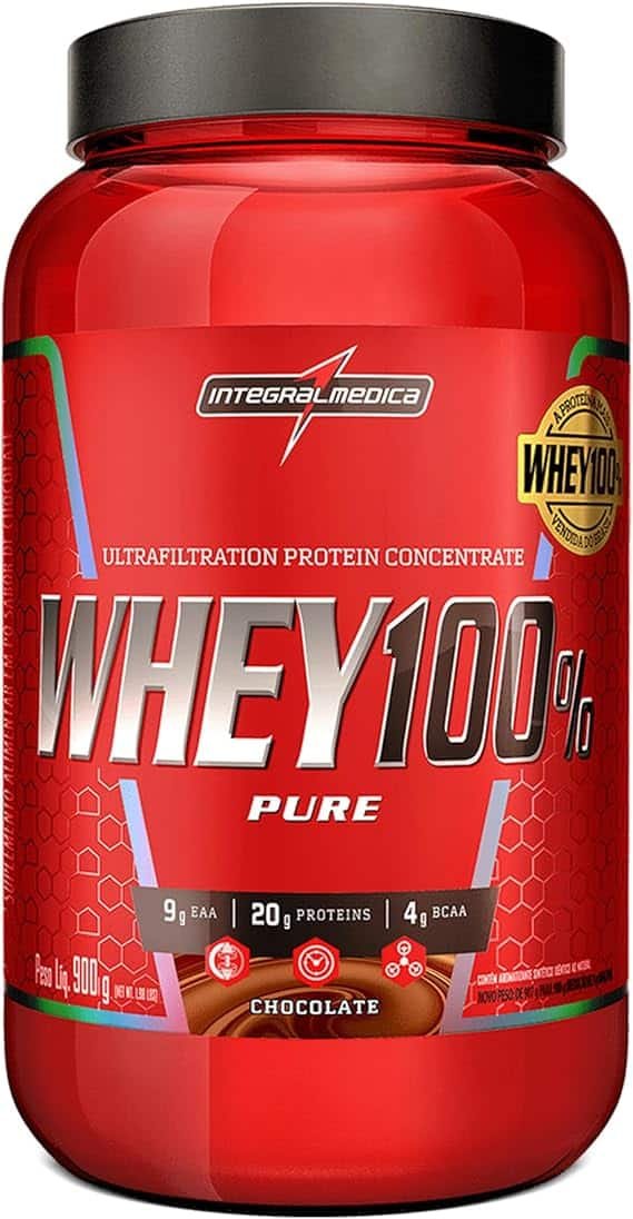 Integralmédica - Whey Protein Concentrado Chocolate 100% Pure - 21g de Proteína por Scoop, Suplementação Alimentar Pós-Treino, Fórmula Enriquecida com BCAAs - Pote 900g Integralmédica - Whey Protein Concentrado Chocolate 100% Pure - 21g de Proteína por Scoop, Suplementação Alimentar Pós-Treino, Fórmula Enriquecida com BCAAs - Pote 900g - Imagem 1