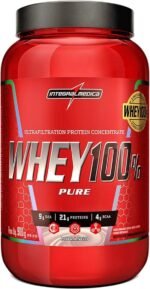Integralmedica - Whey Protein Concentrado Morango 100% Pure - 21g de Proteína por Scoop, Suplementação Alimentar Pós-Treino, Fórmula Enriquecida com BCAAs - Pote 900g