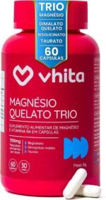 Magnésio Quelato Trio, Dimalato, Bisglicinato e Taurato com Vitamina B6 350mg Vhita 60 Cápsulas