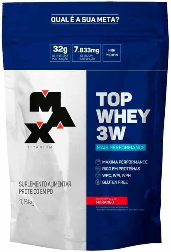 Max Titanium Top Whey 3W - 1800G Refil Morango - Max Titanium Top Whey 3W - 1800G Refil Morango - - Imagem 1