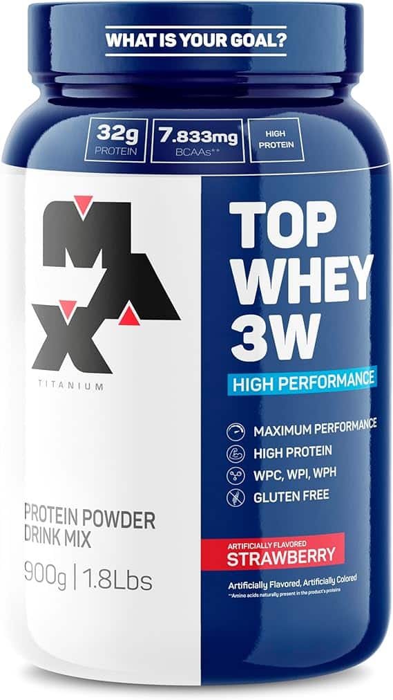 Max Titanium Top Whey 3W Mais Performance 900G Morango - Max Titanium Top Whey 3W Mais Performance 900G Morango - - Imagem 1