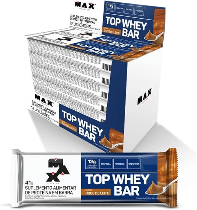 Max Titanium Top Whey Bar 12 Unidades De 41G (Doce De Leite) Max Titanium Top Whey Bar 12 Unidades De 41G (Doce De Leite) - Imagem 1