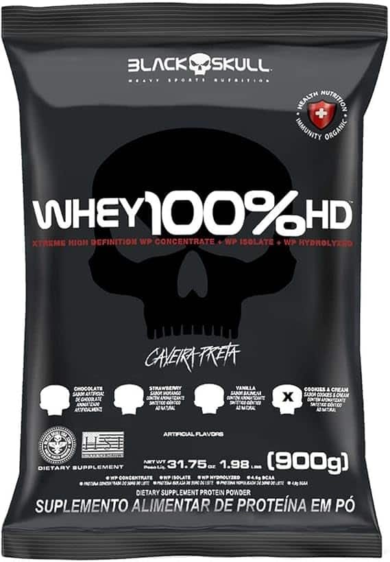 Refil Whey 100% Hd Cookies & Cream 900G, Black Skull Refil Whey 100% Hd Cookies & Cream 900G, Black Skull - Imagem 1