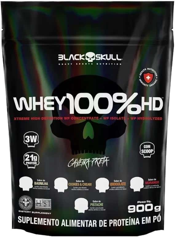 Refil Whey 100% Hd Morango 900G, Black Skull Refil Whey 100% Hd Morango 900G, Black Skull - Imagem 1
